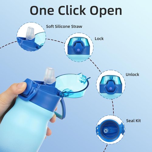 BJPKPK Insulated Water Bottle - 25oz Stainless Steel Flask with Straw & Carry Handle | Sky Color