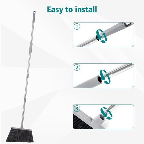 PBHEPJ Broom, Outdoor Broom for Floor Cleaning, 58" Long Stainless Steel Handle, Hard Bristle Angle Broom for Sweeping Indoor, Commercial, Industrial, Garage, Kitchen