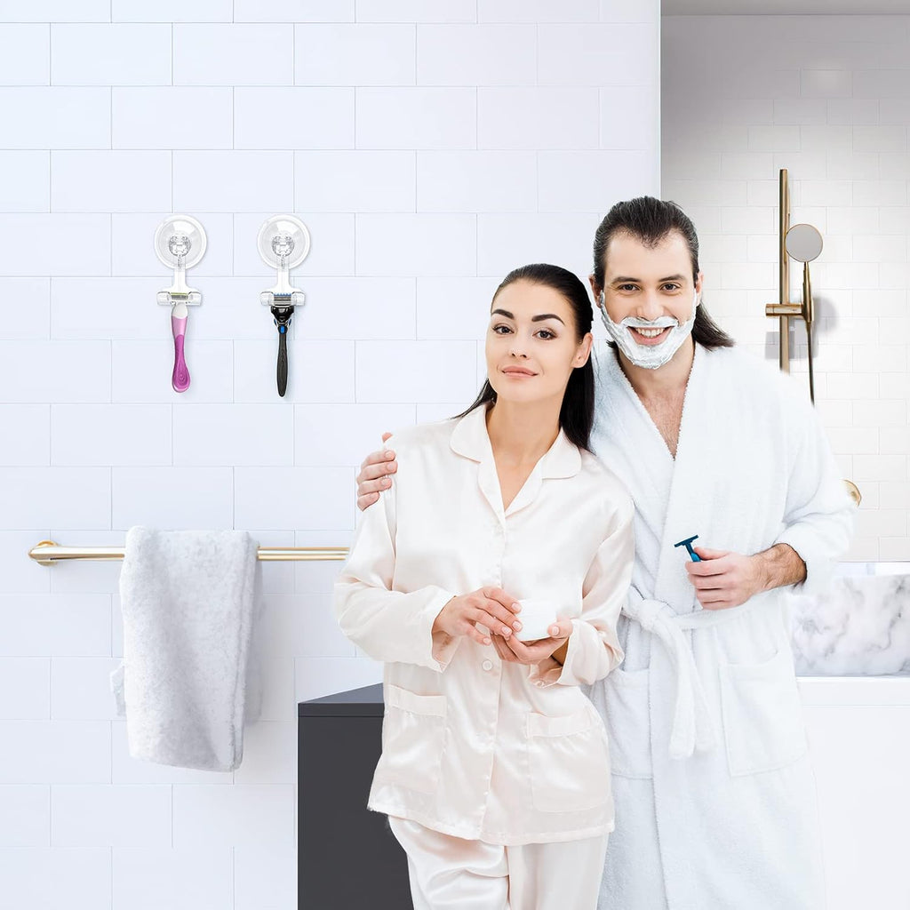 VIS'V Suction Cup Hooks - 2 Large Hooks & 2 Razor Hooks for Strong Grip | Ideal for Bathroom Use