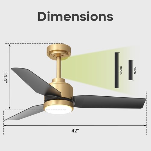 42 Inch Black Ceiling Fans with Lights and Remote/APP, Modern Ceiling Fan for Living Room Outdoor Ceiling Fan 6-Speed Adjustable Reversible DC Motor Timer Noiseless 3CCT Dimmable for Bedroom Office