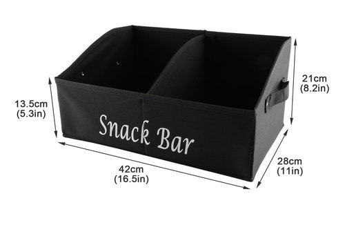 Xbopetda Snack Organizer for Countertop, Fabric Snack Organizer with Handles, 2 Large Compartment Snack Container Snack Basket, Snack Bar Station Decor, Kitchen Pantry Organizer and Storage, Black