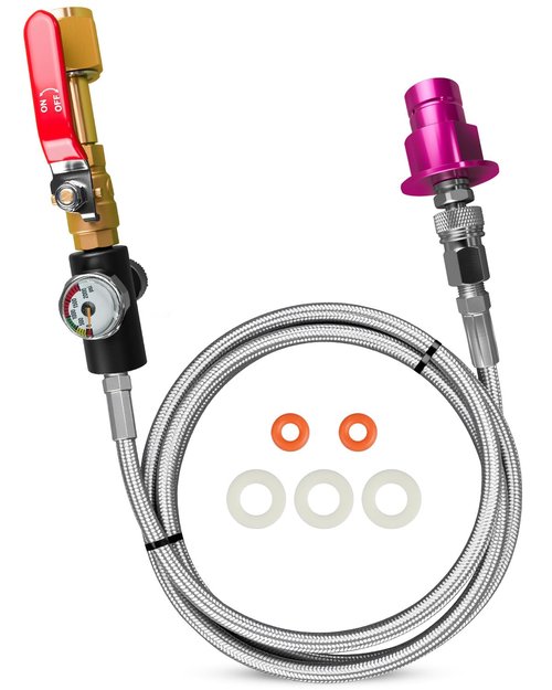 AUGREX 60 Inch Soda Maker Adapter Hose Kit Fit for Gaia Terra DUO Art Soda Machine Aqua Fizz Pink Carbonated Water Machine Co2 Tank Adapter, w/Flow Control Ball Valve and Stainless Steel Hose
