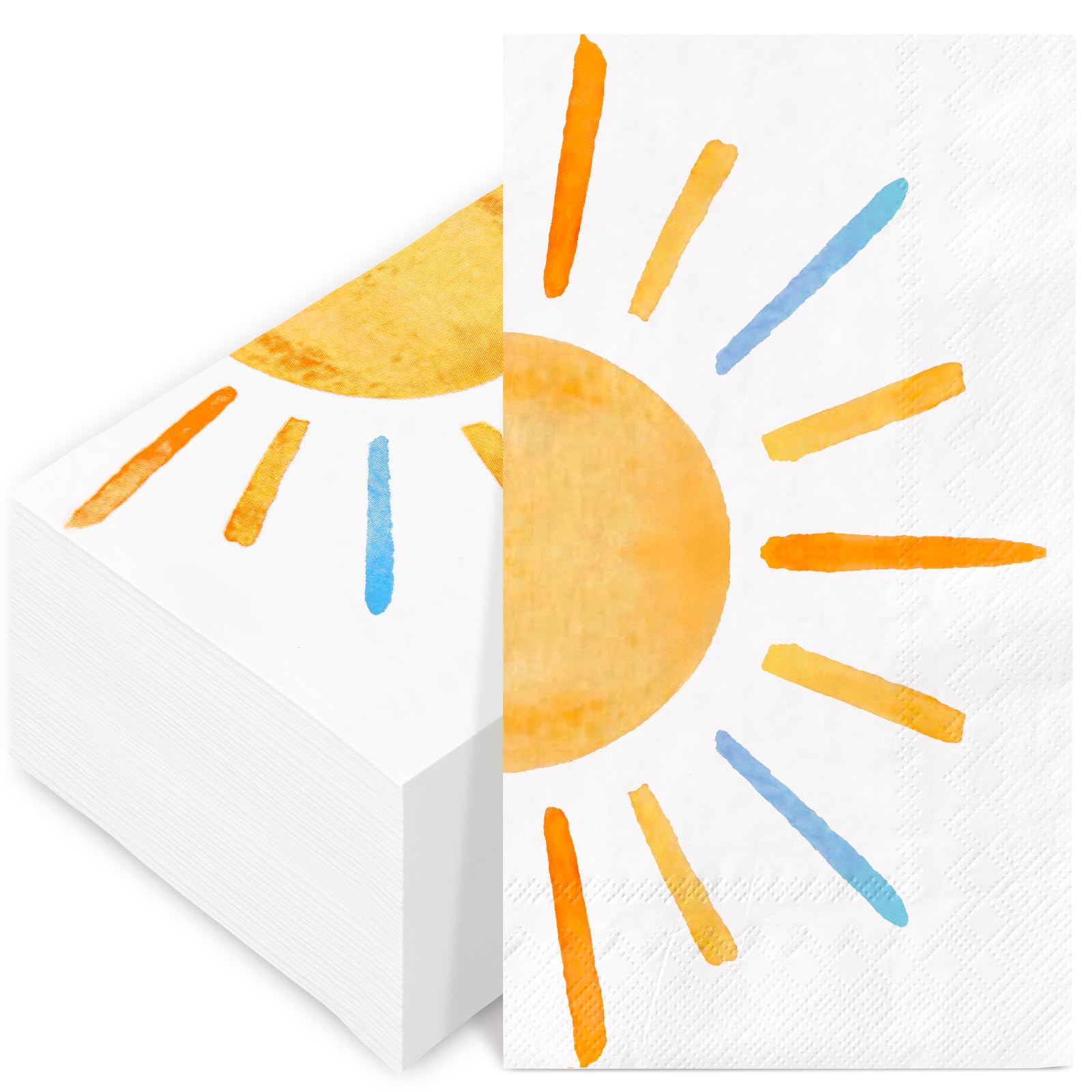 JarThenaAMCS 100 Pcs Colorful Sun Paper Guest Napkin First Trip Around The Sun Napkin Sunshine Disposable Dinner Hand Towels for Home Bathroom Party Supplies