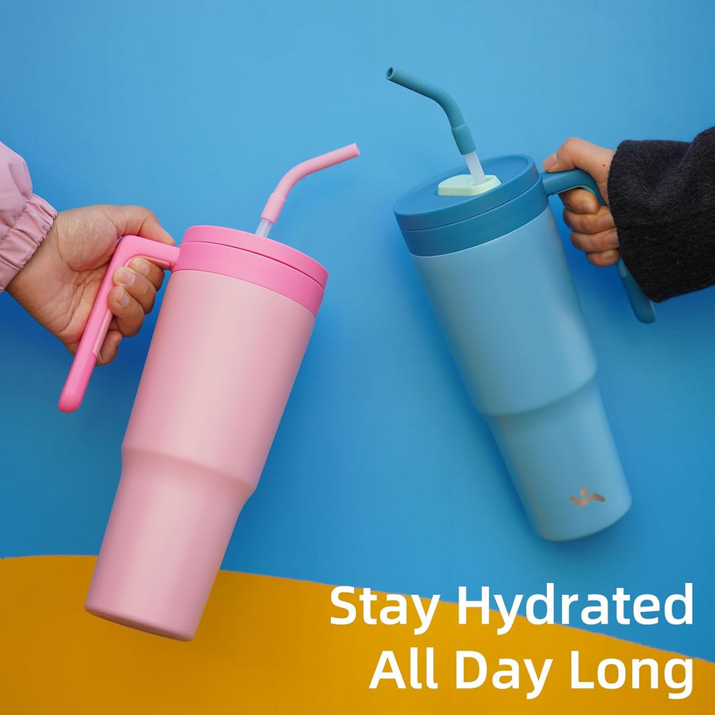 Skiennix Insulated Tumbler - 40 OZ Stainless Steel Travel Mug with Handle, Straw & Fruit Diffuser | Dark Blue