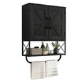 RUSTOWN Farmhouse Medicine Cabinet with 2 Barn Door, Wood Wall Mounted Storage Cabinet with Adjustable Shelf and Towel Bar, 3-Tier Bathroom Cabinet for Bathroom, Living Room(Black, Medium)