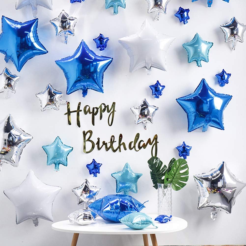 Skiennix 18" Blue Star Foil Balloons - 24 Pcs for Baby Showers, Gender Reveals & Weddings