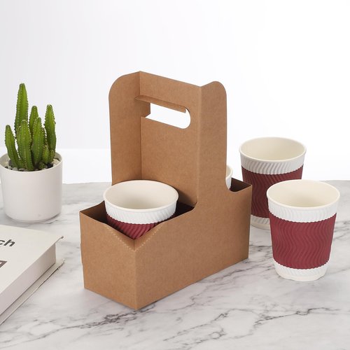 PATIKIL 2 Cup Drink Carrier with Handle,30 Pack Kraft Paperboard to Go Coffee Cup Holder,Portable Disposable Handled Drink Carriers for Take Out Restaurant Food Service, Multicolor