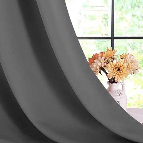 NICETOWN Grey Kitchen Blackout Short Curtain Panels - Thermal Insulated Grommet Top Drapes | 45 Inch Long (2 Panels, W42 x L45)