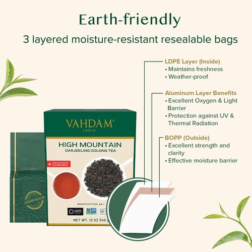 VAHDAM, High Mountain Oolong Tea Leaves From Himalayas - 340g/12oz (170 Cups) High Elevation Grown | Vacuum Sealed | Brew Hot, Iced Or Kombucha Tea | Loose Leaf Tea