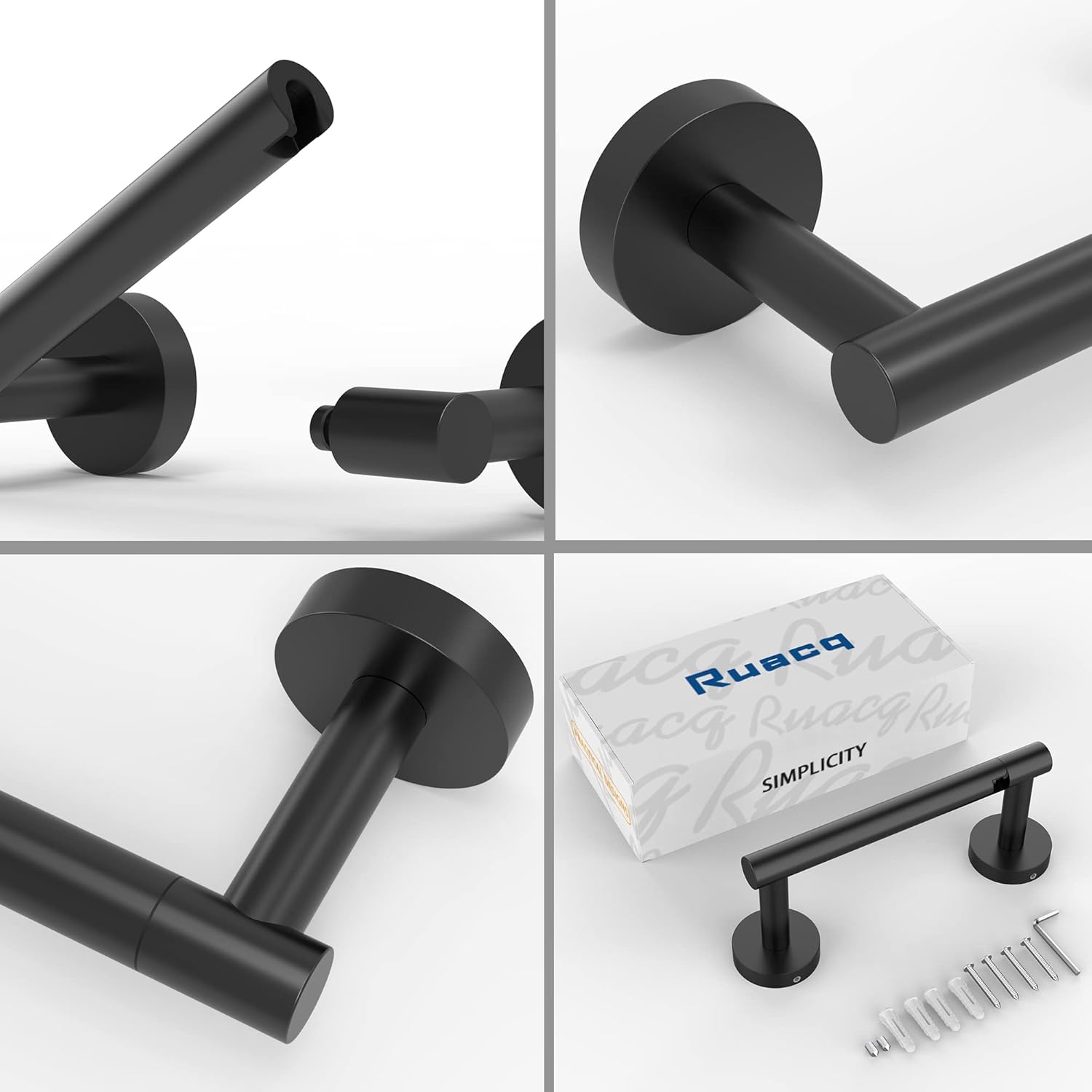 Ruacq Toilet Paper Holder - Matte Black Double Post Design | Pivoting Round Tissue Roll Holder - SUS 304 Stainless Steel