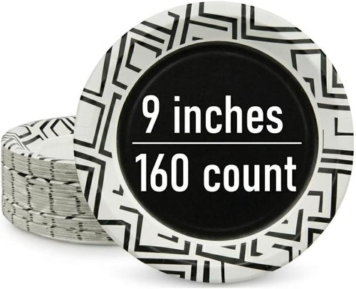 Decorative Paper Plates by [Brand Name] - 9 Inch, 160 Count, Soak Proof & Microwave Safe for Parties & Everyday Use