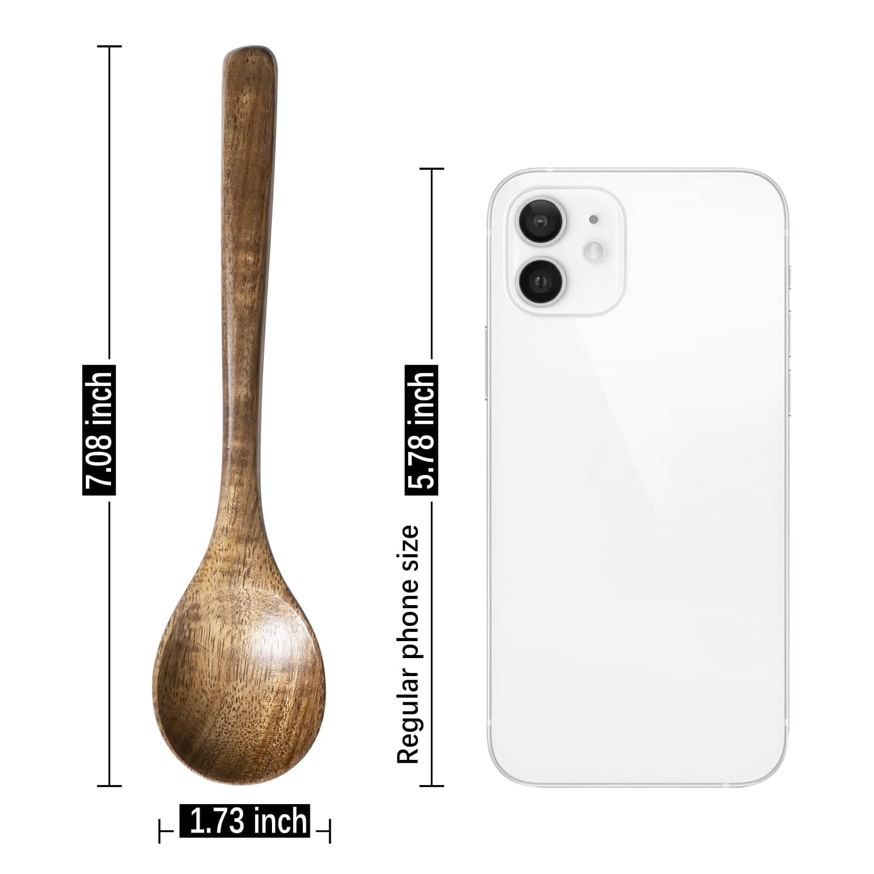 Hefild 7 PCS Wooden Spoons for Eating, 7 inch Wooden Honey Spoons for Tea, Wood Teaspoons for Stirring Coffee, Acacia Wood Table Spoon for Cooking, Small Serving Spoon for Soup, Desserts & Cereal
