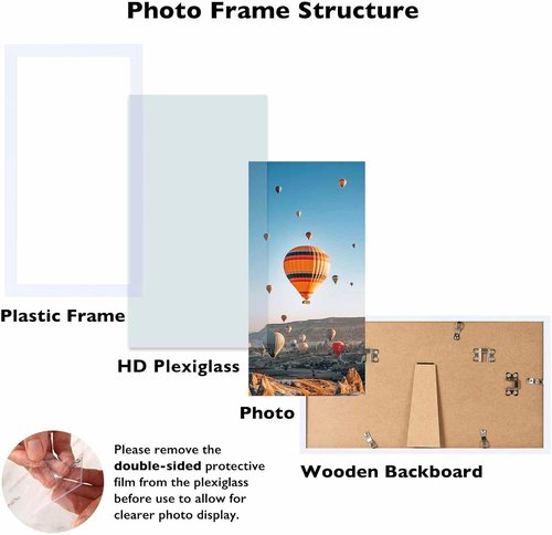 JCJMY 7x14 Picture Frame - White Wall & Tabletop Display | Shatter-Resistant Plexiglass, Versatile Mounting Options