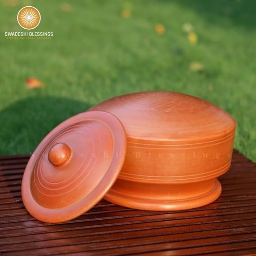 Swadeshi Blessings Unglazed Clay Pot for Cooking with Lid/Clay Cooking Pot/Earthen Pot/ClayHandi/Earthen Kadai/Curry, Biryani Pots & FREE ASH For Cleaning (5 Liters)