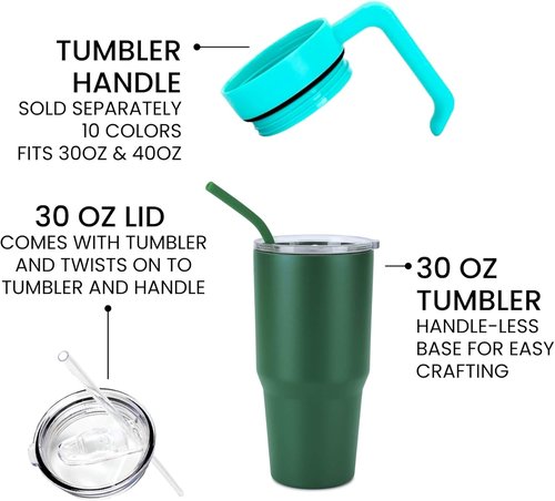 Makerflo 30 oz Black Powder Coated Tumbler - Pack of 25 with Upgraded Handle & Leak-Proof Lid for Crafting