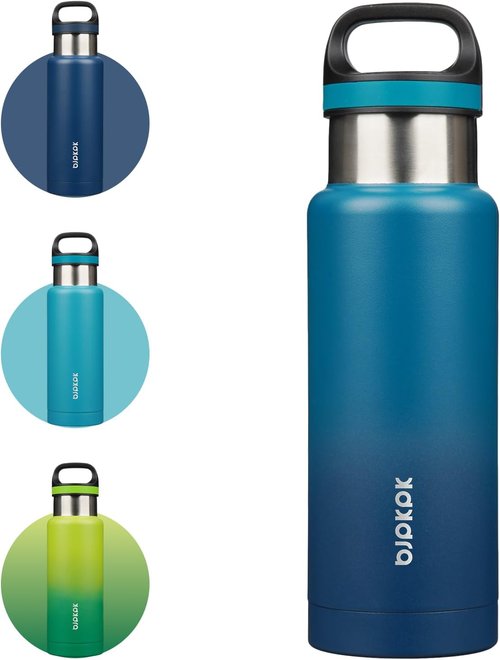 BJPKPK Insulated Water Bottle - 18oz Stainless Steel Flask with Handle | Double-Wall Vacuum Insulation, Indigo Black