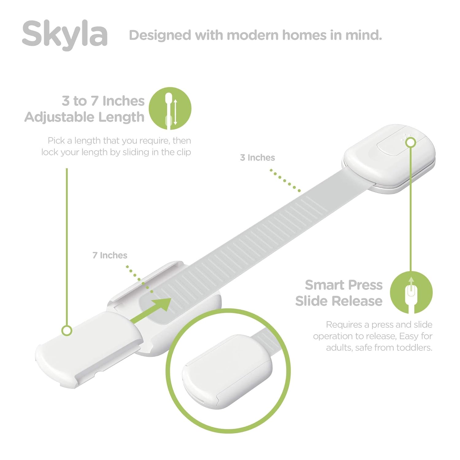 SKYLA HOMES Baby Locks - 8-Pack Child Safety Cabinet Proofing with 3M Adhesive | Easy Install, No Screws