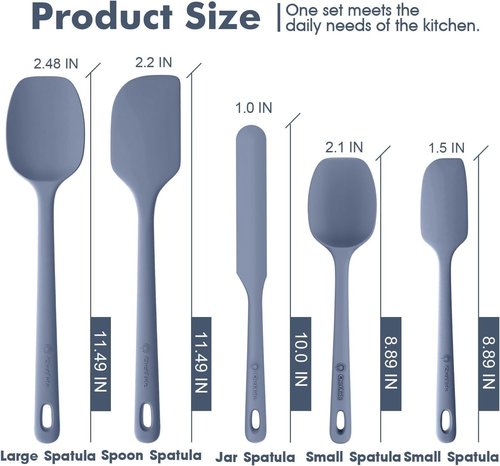 ChefAide Silicone Spatula Set - 5 Pieces, Heat Resistant Up to 600°F, Ergonomic Grip for Nonstick Cookware
