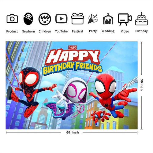 Spider and His Friends Birthday Decorations,Spider and His Friends Happy Birthday Banner Backdrop for Kids Birthday Party Supplies (5x3ft)