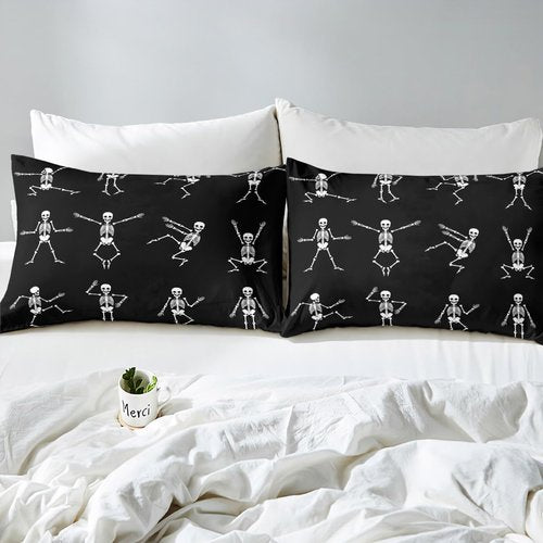 Erosebridal Sugar Skull Sheet Set King Size Skeleton Bones Bedding Set for Kids Boys Girls Teens Adult Halloween Horror Theme Fitted Sheet Gothic Spooky Bed Sheets 4 Pieces with 2 Pillow Cases