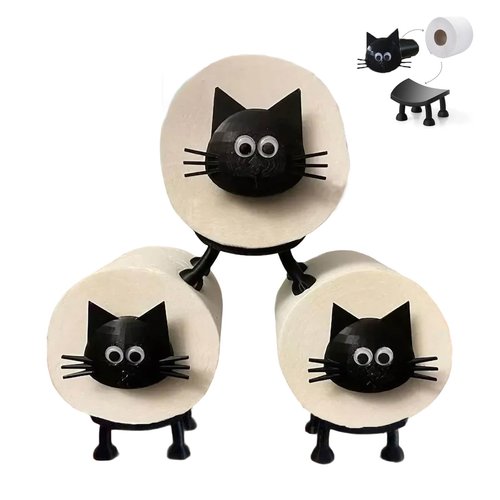 Cat Toilet Paper Holder - Funny Animal Paper Towel Holder for Bathroom Decor, Self Standing Unique 3D Printed with Durable Resin, 3pcs