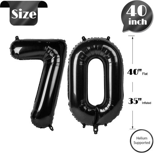 Black Number 70 Balloon - 40 Inch 70th Birthday Decorations for Men & Women | Perfect Party Supplies