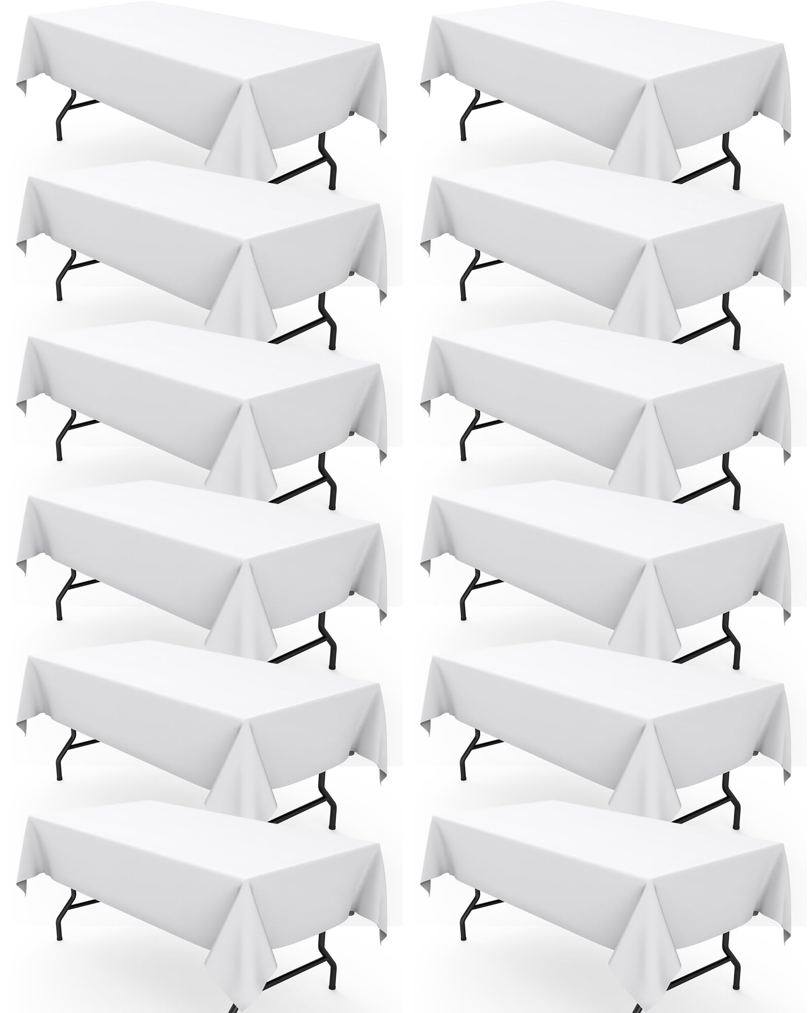 Pureegg Rectangle Table Cloth 60" x 102" – Durable Polyester Tablecloth Offers Reusable & Washable Protection, Ideal for Outdoor Party, Picnic, Wedding, Banquet and Birthday, 12 Pack, White