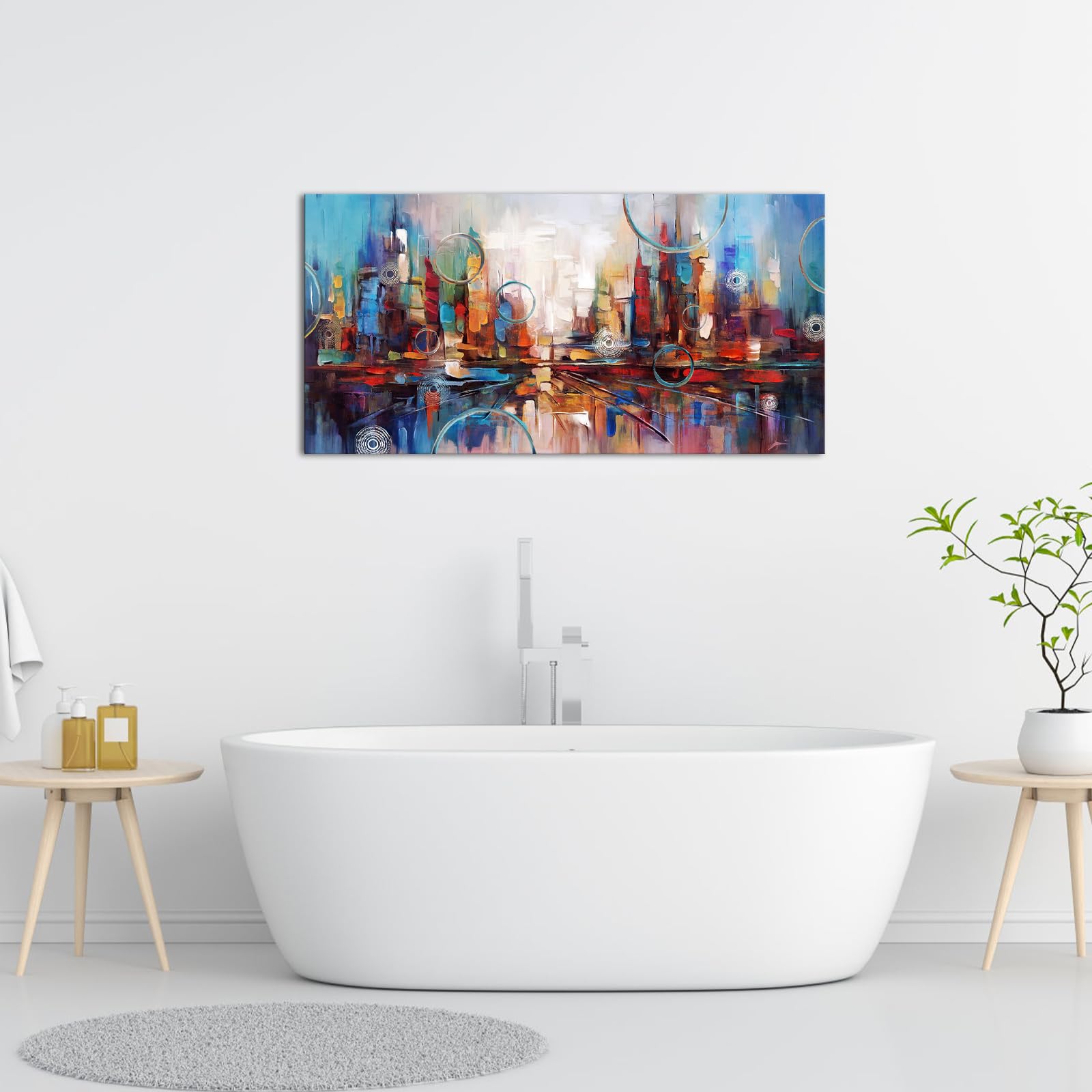 Artsbay Cityscape Abstract Canvas Wall Art City Skyline on Canvas Reflection Abstract Wall Art Decor for Bedroom Home Office Living Room Wall Decor