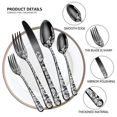 XIAOYU 40 Piece Silverware Set, Stainless Steel Flatware Set, Service for 8, Unique Pattern Design, Includes Dinner Knives/Forks/Spoons, Mirror Polished Cutlery Set, Rose Gold