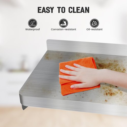 VENFAN 48" x 12" Stainless Steel Shelf Wall Mounted | Heavy-Duty Commercial Stainless Steel Shelf Storage with 8 Hooks for Kitchen Wall, Restaurant, Garage and Microwave Oven