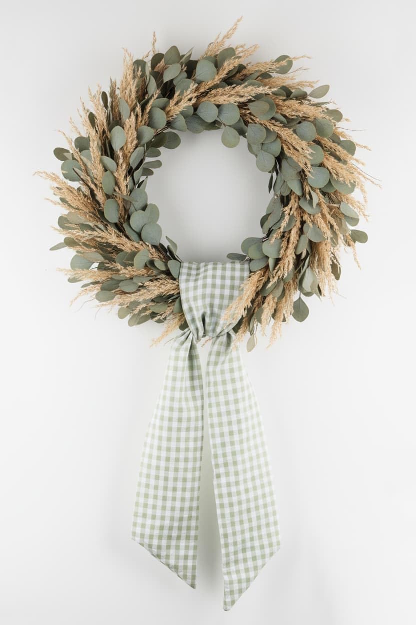 Skiennix Wreath Sash - Green & White Checkered Plaid Bow Ribbon Bundle | 2 Pack for Home Decor (5.12" x 54.33")