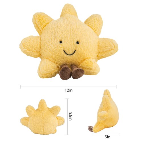 Cute Sun Plush Toy, Smiling Fun Filled Sun Pillow, 12" Yellow Sunshine Stuffed Animal, Sunshine Animal Pillow Soft Plush Toy for Children's Birthday Gift