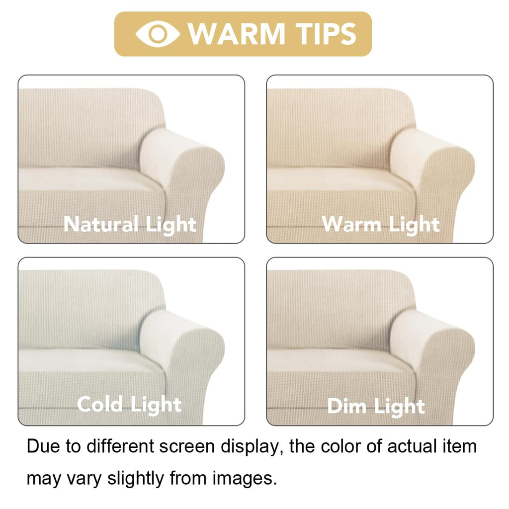 H.VERSAILTEX 2 Separate Pieces Stretch Couch Covers Sofa Cover Suit for T Cushion/Box Cushion High Spandex Jacquard Soft Couch Covers for 3 Cushion Couch, Sofa 72"-88" (Sofa, Ivory)