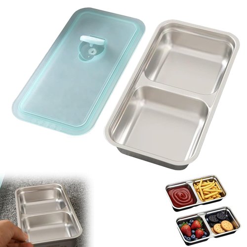 Grab and Go Snack Containers Reusable,Stainless Steel Double Compartment Snack Containers,Dishwasher- Reusable Condiment Container with Lids of Snacks,Dips,Travel and Outdoor Camping (1PCS)
