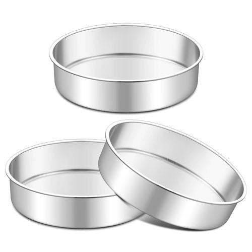 TeamFar 7 Inch Cake Pan Set of 3, Stainless Steel Round Layer Cake Baking Pans Tins for Birthday Wedding, Non-Toxic & Heavy-Duty, Mirror Finish & Leak Proof, Oven & Dishwasher Safe