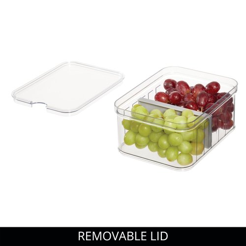 iDesign Small Fridge Organizer Bin with Removable Divider and Lid - Set of 6 - Clear/Gray