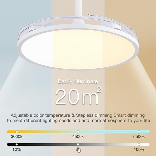 AHAWILL Retractable Ceiling Fan with Lights and Remote,42'' Fandelier Ceiling Fan with Dimmable Full Spectrum,Timer Setting,Silent DC Motor,Modern Bladeless Fan for Bedroom Dining Room,White
