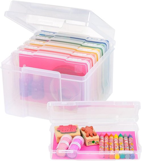 IRIS USA Photo Organizers - 5" x 7" Storage Box with Handle & 6 Inner Cases for Easy Organization - Clear