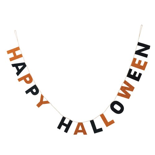 Creative Co-Op 72"L Handmade Wool Felt Banner "Happy Halloween", Orange Color & Black