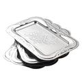 4-Pack Silver Serving Trays Set - ZENOVLUX Lightweight Bow Floral Engraved Mirror Decorative Tray, 13.8" x 8.7" Party Platters for Valentine's Day, Food, Appetizer, Charcuterie, Cookies, Desserts