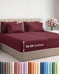 Skiennix Extra Deep Split King Sheet Set - 7 Piece Breathable Cooling Bedding - Soft Wrinkle-Free Burgundy