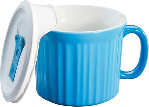 CorningWare Ceramic Meal Mug - Light Blue 20oz with Lid for Convenient Dining