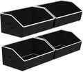Homsorout Storage Baskets - Decorative Trapezoid Cube Organizer Bins with Handles | Large Black 4-Pack