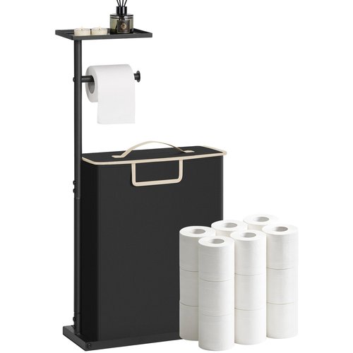 Freestanding Toilet Paper Holder Stand with Shelf for Up to 12 Rolls,Rustproof Metal Bathroom Toilet Paper Storage with Lid, All-in-One Toilet Tissue Roll Dispenser and Organizer,Black