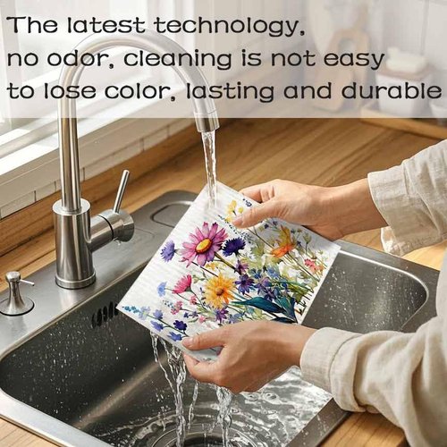 Flowing Fun Swedish Dishcloths for Kitchen – 6 Pack Cellulose Reusable Cleaning Paper Towels – Soft, Quick-Drying, Washable Dish Rags for Kitchen, Counters & More (Flower)