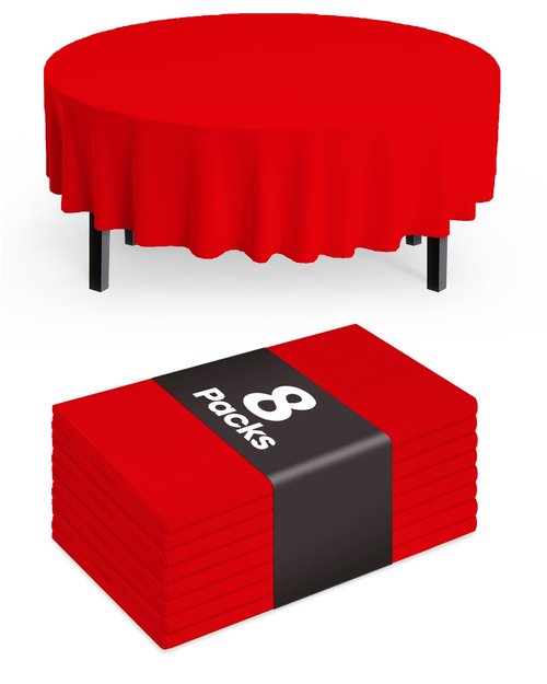 Pureegg Plastic Table Cloth Disposable 8 Pack, 84'' Round Table Cloths, Valentines Day, Thanksgiving, Christmas Decorations, Fall Tablecloths, Round, Plastic Cover, Leakproof & Sturdy, Red