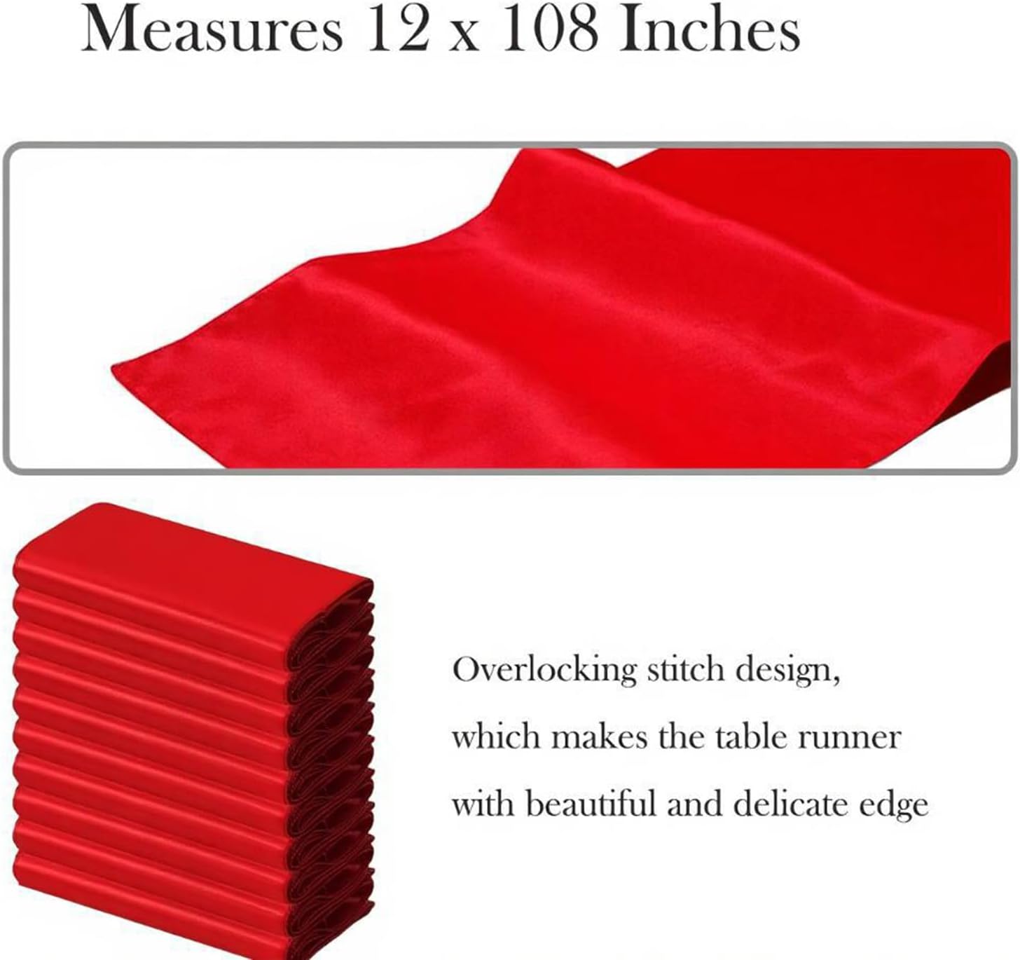 Regine Switzerland Satin Red Table Runners - 10 Pack, 12 X 108 Inches for Weddings & Parties
