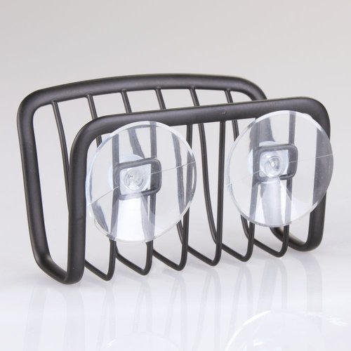 InterDesign Axis Kitchen Sink Suction Holder for Sponges, Scrubbers, Soap - Black