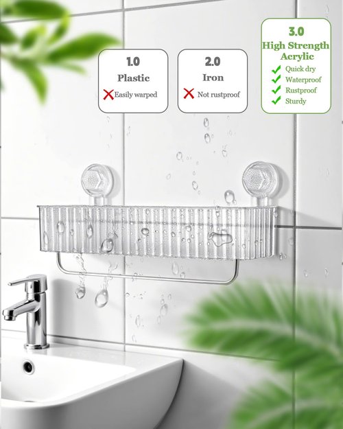 JXYT Shower Caddy Suction Cup,2 Pack Shower Shelf for Bathroom Storage,No Drilling Removable Transparent Clear Shower Caddy Suction Cup,Large Capacity Reusable Shelves,Max Hold 11lbs With towel bar