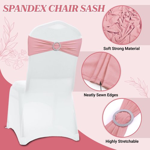 MDS Spandex Chair Sashes - Pack of 250 Elastic Stretch Bands with Buckle Slider Bow | Dusty Rose